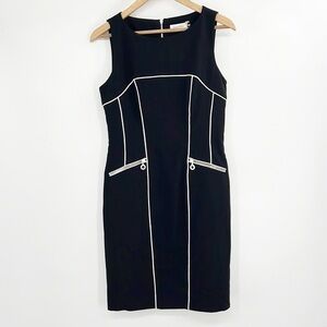 CALVIN KLEIN Black White Contrast Piping Sheath Dress Size 6